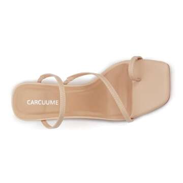 Carcuume Women's Square Toe Heeled Sandals Strappy Kitten Heels,CANNA-NUDE PU-6.5