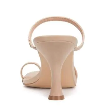 Carcuume Women's Square Toe Heeled Sandals Strappy Kitten Heels,CANNA-NUDE PU-6.5