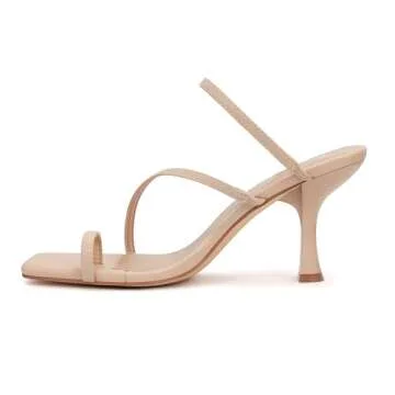 Carcuume Women's Square Toe Heeled Sandals Strappy Kitten Heels,CANNA-NUDE PU-6.5