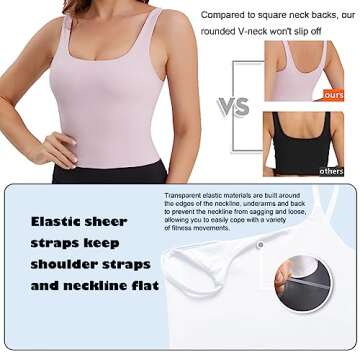 Gauagbr Crop Tank Tops for Women Buttery Soft Workout Tank Tops Built in Bra Square Neck Longline Sports Bra (Pink Peony,XS)