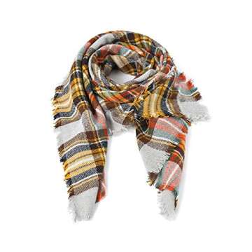 Women's Winter Soft Plaid Tartan Checked Scarf Large Blanket Wrap Shawl Orange 140 by 140cm