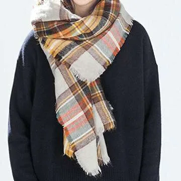 Women's Winter Soft Plaid Tartan Checked Scarf Large Blanket Wrap Shawl Orange 140 by 140cm