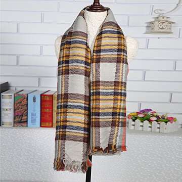 Women's Winter Soft Plaid Tartan Checked Scarf Large Blanket Wrap Shawl Orange 140 by 140cm