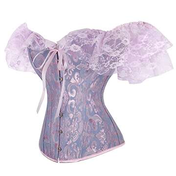 Hekkomird Women Floral Lace Off Shoulder Corset Bustier Boned Overbust Corset Bodyshaper Lingerie Top (Purple, Small)