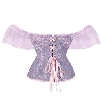 Hekkomird Women Floral Lace Off Shoulder Corset Bustier Boned Overbust Corset Bodyshaper Lingerie Top (Purple, Small)