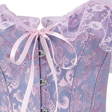 Hekkomird Women Floral Lace Off Shoulder Corset Bustier Boned Overbust Corset Bodyshaper Lingerie Top (Purple, Small)