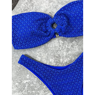 WDIRARA Royal Blue Strapless Bikini Set O Ring Swimwear