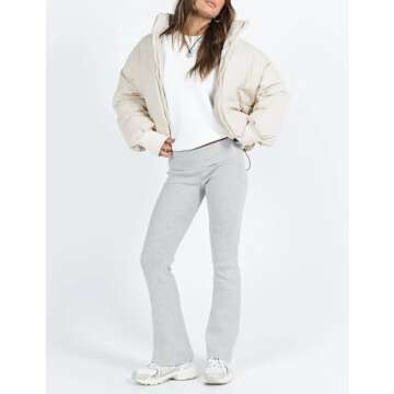 UANEO Puffer Jacket Womens Oversized Cropped Puffy Quilted Winter Jackets Coat (Beige-S)