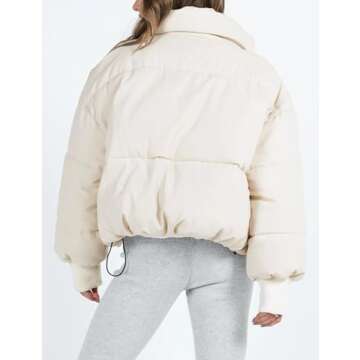 UANEO Puffer Jacket Womens Oversized Cropped Puffy Quilted Winter Jackets Coat (Beige-S)