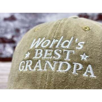 Hepandy World's Best Grandpa Hat for Grandfather, Baseball Cap for Men, Gifts for Christmas Fathers Day Birthday, Khaki Dad Hat