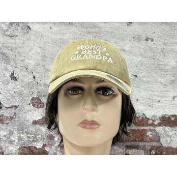 Hepandy World's Best Grandpa Hat for Grandfather, Baseball Cap for Men, Gifts for Christmas Fathers Day Birthday, Khaki Dad Hat