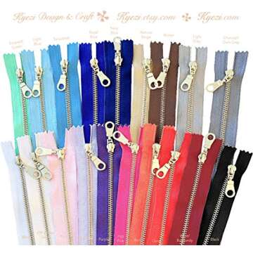 10 Pcs Black Tape Gold Brass Metal Gauge #3 Fancy Donut Pull Zippers Close End Zippers Bulk for Sewing Crafts Bags Purse[Kyezi Design & Craft] (Light Pink, 10 inches)