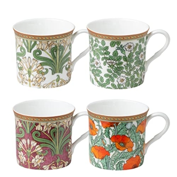 Grace Teaware 10-Ounce Bone China Coffee Tea Mugs Set of 4 - Morris Impressions Design