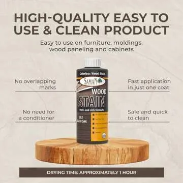 SamaN Interior Water Based Wood Stain - Natural Stain for Furniture, Moldings, Wood Paneling, Cabinets (Dark Oak TEW-112-12, 12 oz)