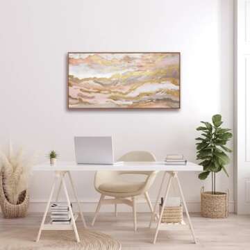 YJYart Pink Abstract Wall Art for Teen Girls - 20x40 Inch