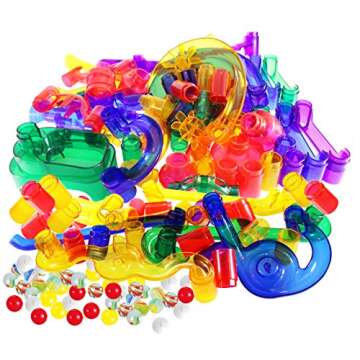 WTOR 190Pcs Marble Run Sets STEM Toys for Kids Boys Girls Educational Learning Marble Building Blocks Girl Boy Toy for Kids Children (22 Glass Marbles)