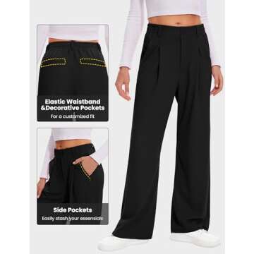 Desol Black Work Pants Wide Leg Work Pants Waffle Knit Pants for Women Medium