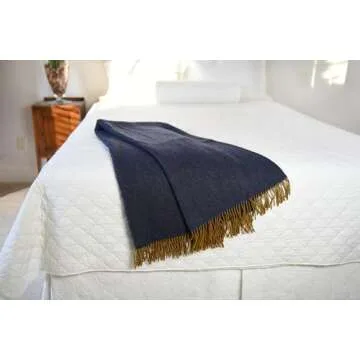 Premium Irish Cashmere & Merino Wool Blend Throw Blanket, 54" x 71 Inches, Soft Warm Feel, Imported from Ireland, Rich Classic Herringbone Pattern, Blue & Gold