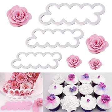 Fyuan Molding Roses Carnations Peony 3D Petal Cake Cutter Flower Fondant Icing Tool Decorating Mould DIY Baking Accessories, 9pcs