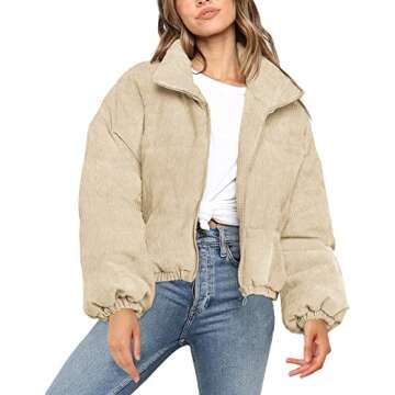 SAUKOLE Womens Quilted Bomber Jackets Dolman Long Sleeve Full-zip Lightweight Baggy Short Down Coats