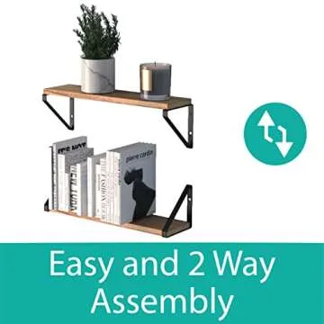 Wallniture Floating Shelves Bathroom Storage Wall Mount Home Decor Bedroom Kitchen Laundry Room Organizer with Black Brackets and Natural Burned Rustic Wood Shelves Set of 2