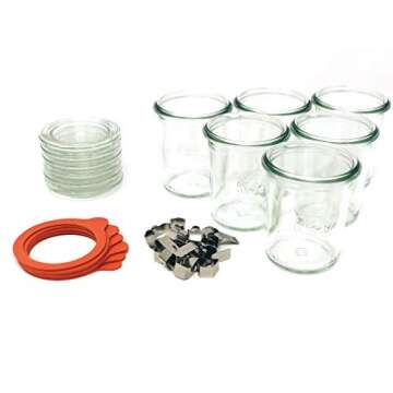 Weck 760 Mold Jar 6 Pack – Eco-Friendly Jars with Lids – 5.4oz Glass Jars – Airtight Glass Containers with Clamp Seals – Transparent Glass Jars