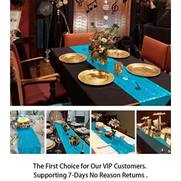 Turquoise Sequin Table Runners for Weddings and Parties