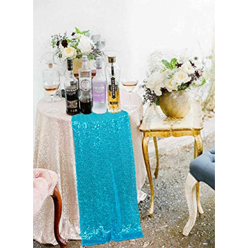 Turquoise Sequin Table Runners for Weddings and Parties