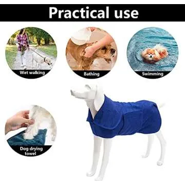Geyecete Dog Drying Coat -Dry Fast Dog Bag - Dog Bathrobe Towel - Microfibre Fast Drying Super Absorbent Pet Dog Cat Bath Robe Towel,Luxuriously Soft-Blue-XL