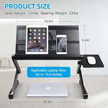 Armyte 19" Extra Wide Aluminum Laptop Stand with Cooling Fan and Mouse Pad, Ergonomic and Portable f...