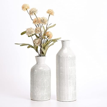 TERESA'S COLLECTIONS White Ceramic Vase for Home Decor, Beige Farmhouse Vase for Pampas Grass, Decor...