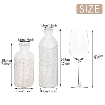 TERESA'S COLLECTIONS White Ceramic Vase for Home Decor, Beige Farmhouse Vase for Pampas Grass, Decorative Boho Rustic Vase for Living Room,Mantel,Ideal Housewarming Gifts for Mom Decor, 9.7"-Set of 2