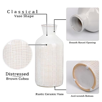 TERESA'S COLLECTIONS White Ceramic Vase for Home Decor, Beige Farmhouse Vase for Pampas Grass, Decorative Boho Rustic Vase for Living Room,Mantel,Ideal Housewarming Gifts for Mom Decor, 9.7"-Set of 2