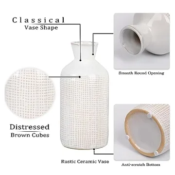 TERESA'S COLLECTIONS White Ceramic Vase for Home Decor, Beige Farmhouse Vase for Pampas Grass, Decorative Boho Rustic Vase for Living Room,Mantel,Ideal Housewarming Gifts for Mom Decor, 9.7"-Set of 2