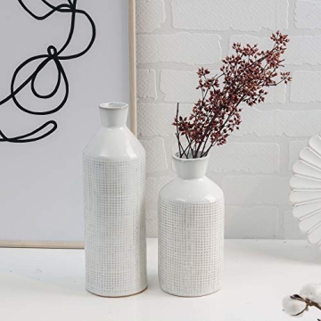 TERESA'S COLLECTIONS White Ceramic Vase for Home Decor, Beige Farmhouse Vase for Pampas Grass, Decorative Boho Rustic Vase for Living Room,Mantel,Ideal Housewarming Gifts for Mom Decor, 9.7"-Set of 2
