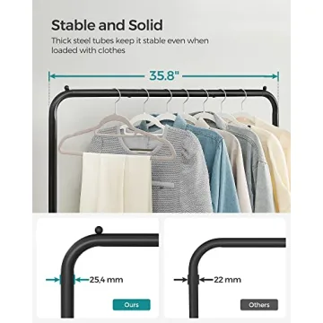 SONGMICS Clothes Rack with Wheels, Clothing Rack for Hanging Clothes, 25.4 mm Metal Garment Rack with Dense Mesh Storage Shelf, 110 lb Load Capacity, 2 Brakes, Black UHSR25BK