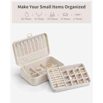 Vlando Jewelry Travel Organizer 2 Layer Travel Jewelry Case PU Leather Jewelry Organizer for Necklace Earring Storage Gifts for Girls Women