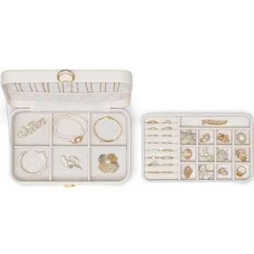 Vlando Jewelry Travel Organizer 2 Layer Travel Jewelry Case PU Leather Jewelry Organizer for Necklace Earring Storage Gifts for Girls Women