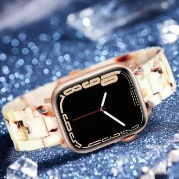 Light Apple Watch Band-Fashion Resin Apple Watch Series 10 Series 9 Series 8 band,iWacth Bands,Apple Watch Bands for Women,Compatible with Apple Watch Series 10 9 8 7 SE 6 5 Ultra 2 1-Nougat White,38mm/40mm/41mm/42mm(Series 10)