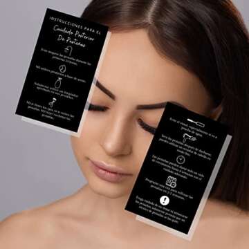 Spanish Lash Aftercare | Cuidado Posterior de la Extensión de Pestañas | Physical Printed 2 x 3.5” inch Business Card | Eyelash Extension Supplies | Black Card Design