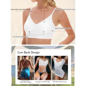 Women's Low Back Wirefree Seamless Bra Backless Multiway Convertible Adjustable Straps Halter Bra wi...