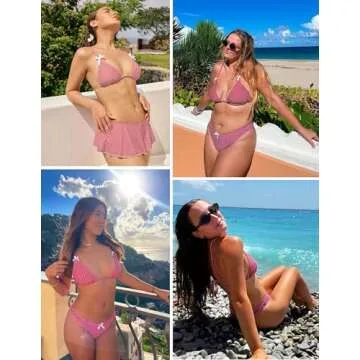 seamoly Women's Sexy Bikini Sets Open Back High Cut Thong Two Piece Bathing Suit Cheeky String Swimsuits Red Gingham M