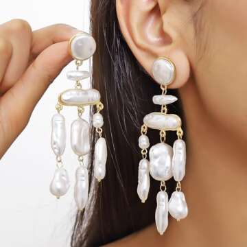 JeeweLife Baroque Tassel Earrings Dangle Earrings Christmas Jewelry Gifts for Women, Gold
