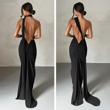 ABYOVRT Sexy Backless Maxi Dress Elegant Stretchy Party Wear