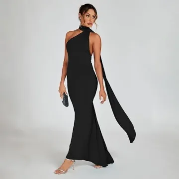 ABYOVRT Sexy Backless Maxi Dress Elegant Stretchy Party Wear