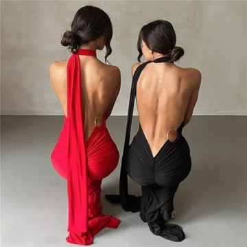 ABYOVRT Sexy Backless Maxi Dress Elegant Stretchy Party Wear