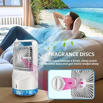 Rechargeable Portable Air Conditioner Fan, Evaporative Mini Air Conditioner with 3 Speeds 7 Colors, Portable Desk Cooler Fan with Aromatherapy for Window, Room, Home and Office