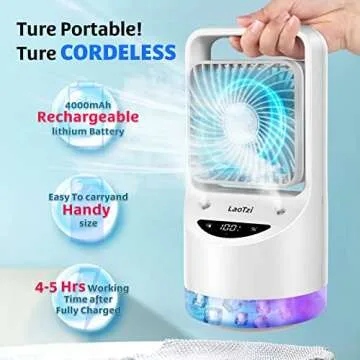 Rechargeable Portable Air Conditioner Fan, Evaporative Mini Air Conditioner with 3 Speeds 7 Colors, Portable Desk Cooler Fan with Aromatherapy for Window, Room, Home and Office
