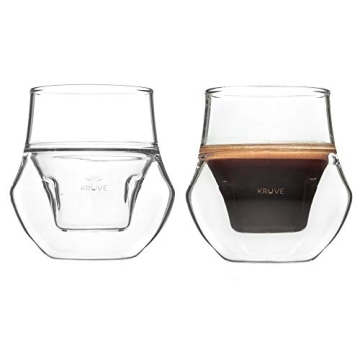 KRUVE Propel Espresso Cups - 2.5 oz Double-Walled Glass Mugs (Set of Two) with Unique Design for Bet...
