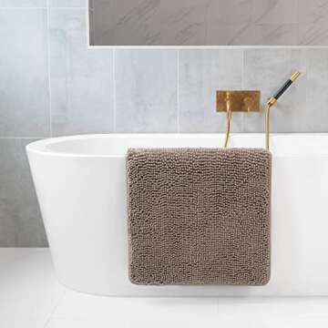 Tafts Bathroom Rugs, Extra-Thick Memory Foam Bath Mat, Ultra-Soft Chenille Microfiber, Highly Absorbent, Machine Washable, Shaggy Bath Mats for Bathroom, Non-Slip (27"x47") Almond Beige